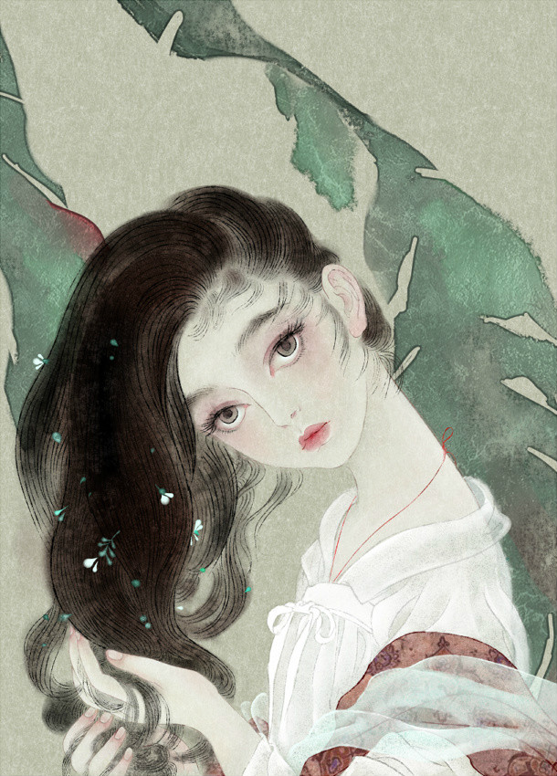 唯美中国风女子手绘插画