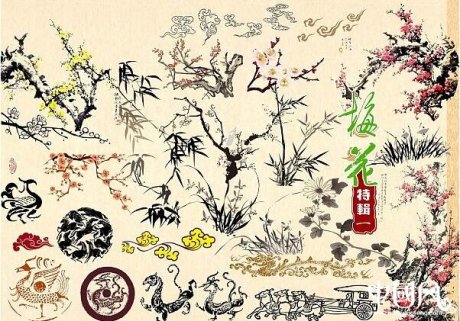 中国风水墨梅花PSD分层素材