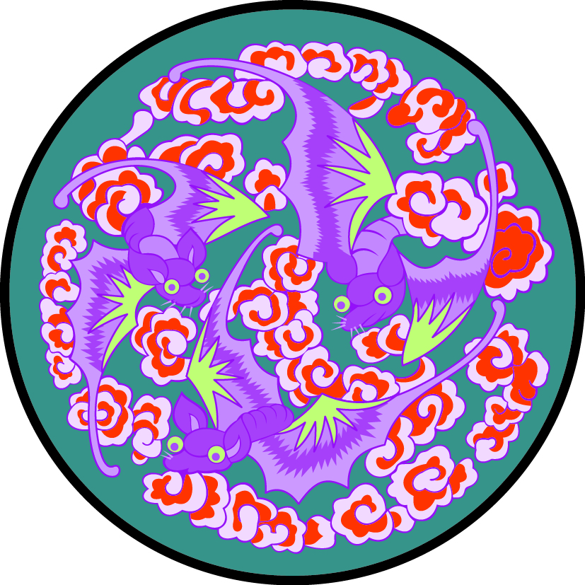 中国传统刺绣吉祥多福圆形图案，矢量素材