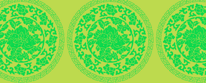 中国传统织锦蟠桃图案与配色，矢量素材AI图片