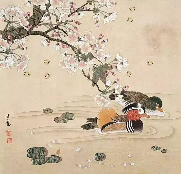 鸳鸯戏水图集(18张)，好漂亮的国画图片
