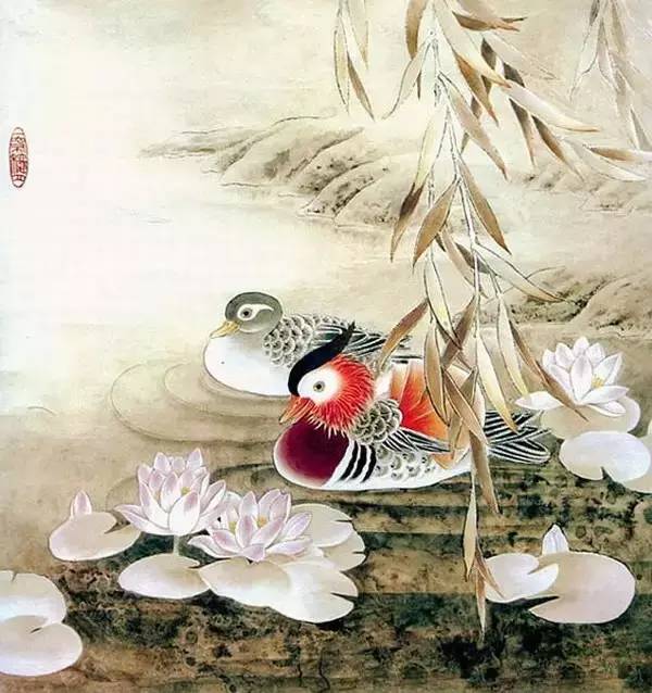 鸳鸯戏水图集(18张)，好漂亮的国画图片